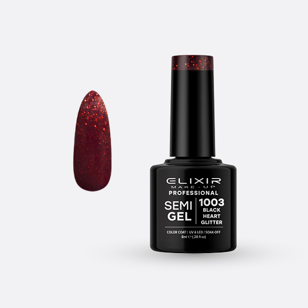 Semi-permanent nail polish 8ml – #1003 (Black Heart Glitter) Semi-permanent nail polish 8ml – #1003 (Black Heart Glitter)