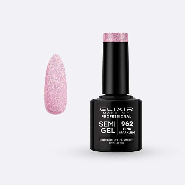 Semi-permanent nail polish 8ml – #962 (Pink Sparkling) Semi-permanent nail polish 8ml – #962 (Pink Sparkling)