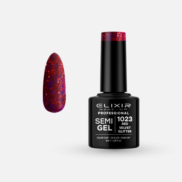 1023 Ημιμόνιμο βερνίκι 8ml – #1023 (Red Velvet Glitter) - Image 1