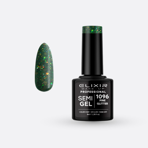 1096 Ημιμόνιμο βερνίκι 8ml – #1096 (Pine Glitter) - Image 1