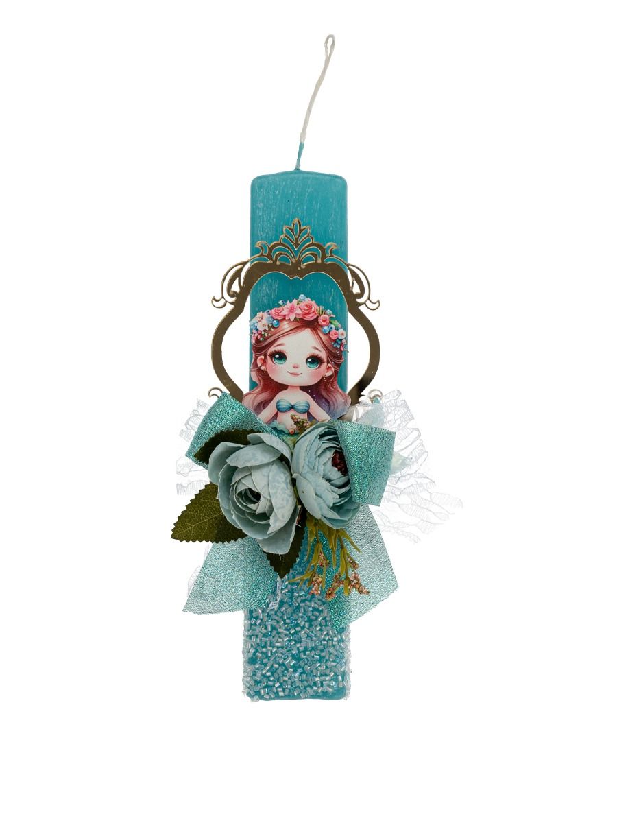 ds3_8361 Χειροποίητη Πασχαλινή Αρωματική Λαμπάδα Χάντρα Turquoise Mermaid - Image 1